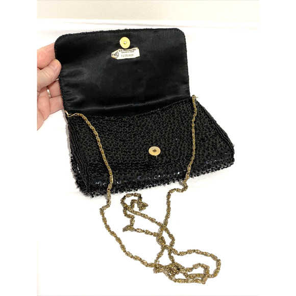 Vintage La Regale black beads evening bag shoulder bag retro formal clutch purse - Picture 5 of 11